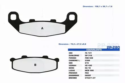 Тормозные колодки Nissin 2P-280SS для мотоциклов