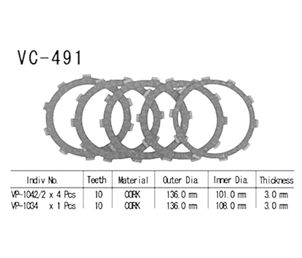 Фрикционные диски сцепления Vesrah VC491 для мотоциклов
