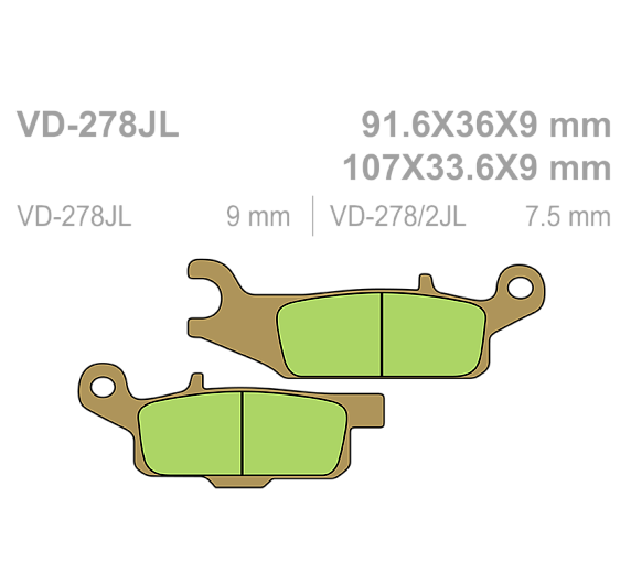 Тормозные колодки Vesrah VD 278JL для мотоциклов
