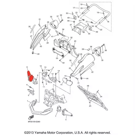 Кожух рулевой тяги правый снегохода Yamaha VK10, Nytro, Apex 8FU-2198J-00-00, 8FU-2198J-01-00