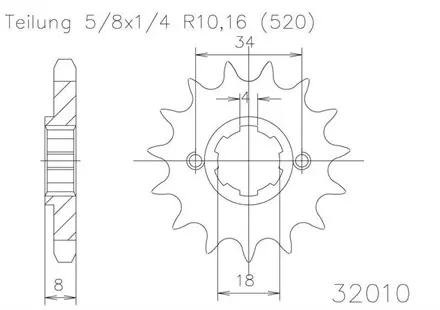 Передняя звезда 14 зуб. Esjot 50-32010-14 аналог JTF270.14
