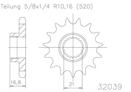Передняя звезда 16 зуб. Esjot 50-32039-16 аналог JTF582.16