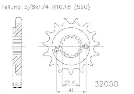 Передняя звезда 13 зуб. Esjot 50-32050-13 аналог JTF1307.13