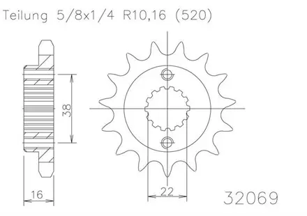 Передняя звезда 14 зуб. Esjot 50-32069-14S аналог JTF736.14
