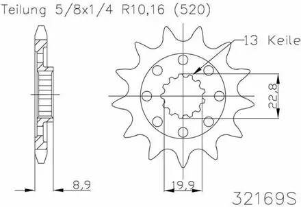 Передняя звезда 13 зуб. Esjot 50-32169-13S аналогJTF1442SC.13