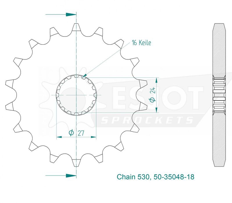 Передняя звезда 18 зуб. Esjot 50-35048-18 аналог JTF423.18
