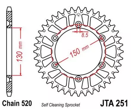Звезда задняя JT JTA251.50 для мотоциклов