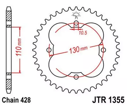 Звезда задняя JT JTR1355.50 для мотоциклов