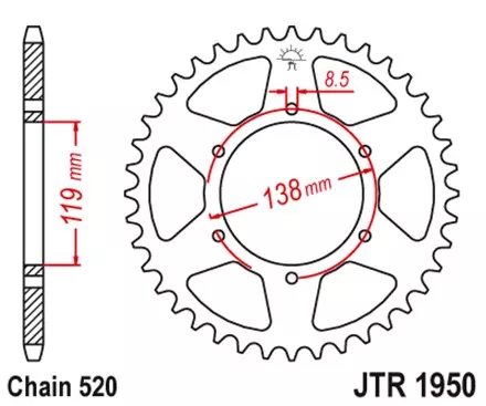 Звезда задняя JT JTR1950.50 для мотоциклов