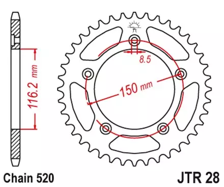 Звезда задняя JT JTR28.42 для мотоциклов