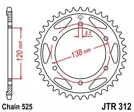 Звезда задняя JT JTR312.40 для мотоциклов