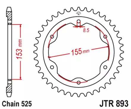 Звезда задняя JT JTR893.38ZBK для мотоциклов